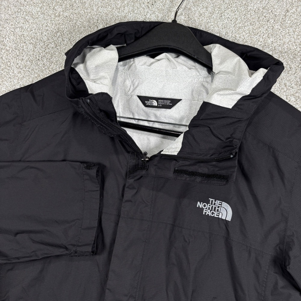 The North Face Rain Jacket Men L Black DryVent Hooded Waterproof Ripstop Shell